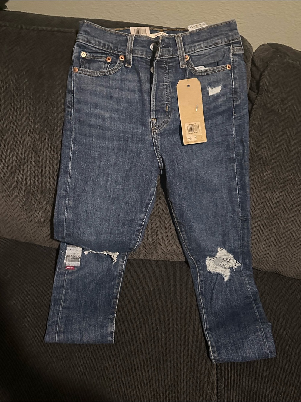Levi's Dark Blue Distressed Ankle Jeans